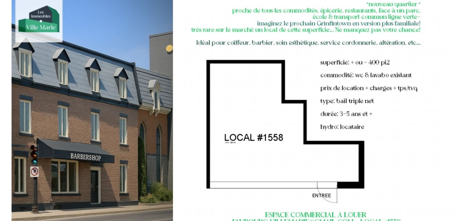 Local commercial rare à louer Ville-Marie Est - À louer