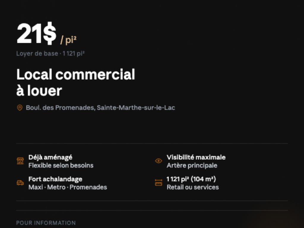 Commercial space for lease � 1,121 sq ft | Boul. des Promenades, Sainte-Marthe-sur-le-Lac